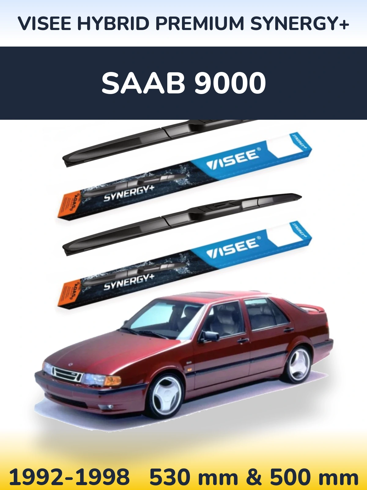 Komplet przednich wycieraczek VISEE HYBRID PREMIUM SYNERGY+ 530 & 500 mm do SAAB 9000 1992-1998