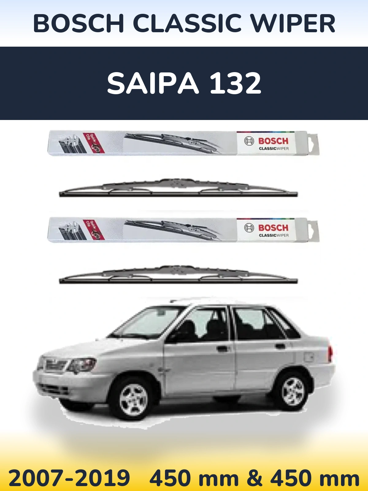 Komplet przednich wycieraczek BOSCH Classic Wiper 450 & 450 mm do Saipa 132 2007-2019