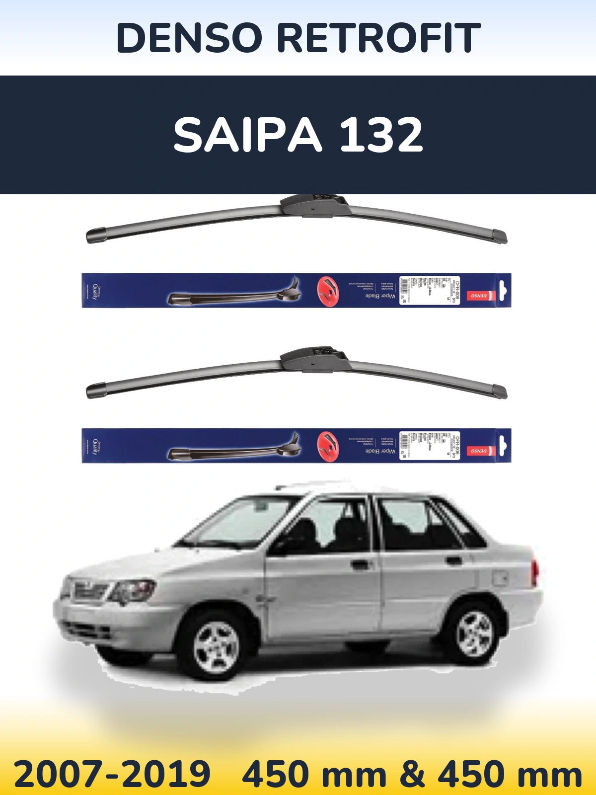 Komplet przednich wycieraczek Denso Retrofit 450 & 450 mm do Saipa 132 2007-2019