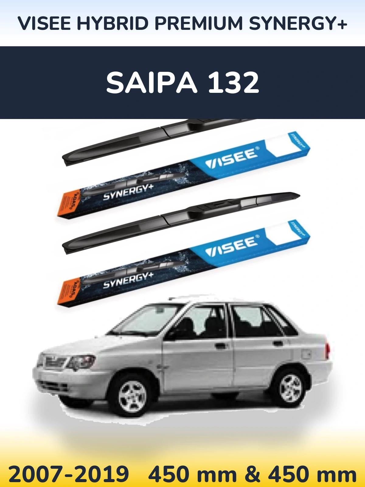 Komplet przednich wycieraczek VISEE HYBRID PREMIUM SYNERGY+ 450 & 450 mm do Saipa 132 2007-2019