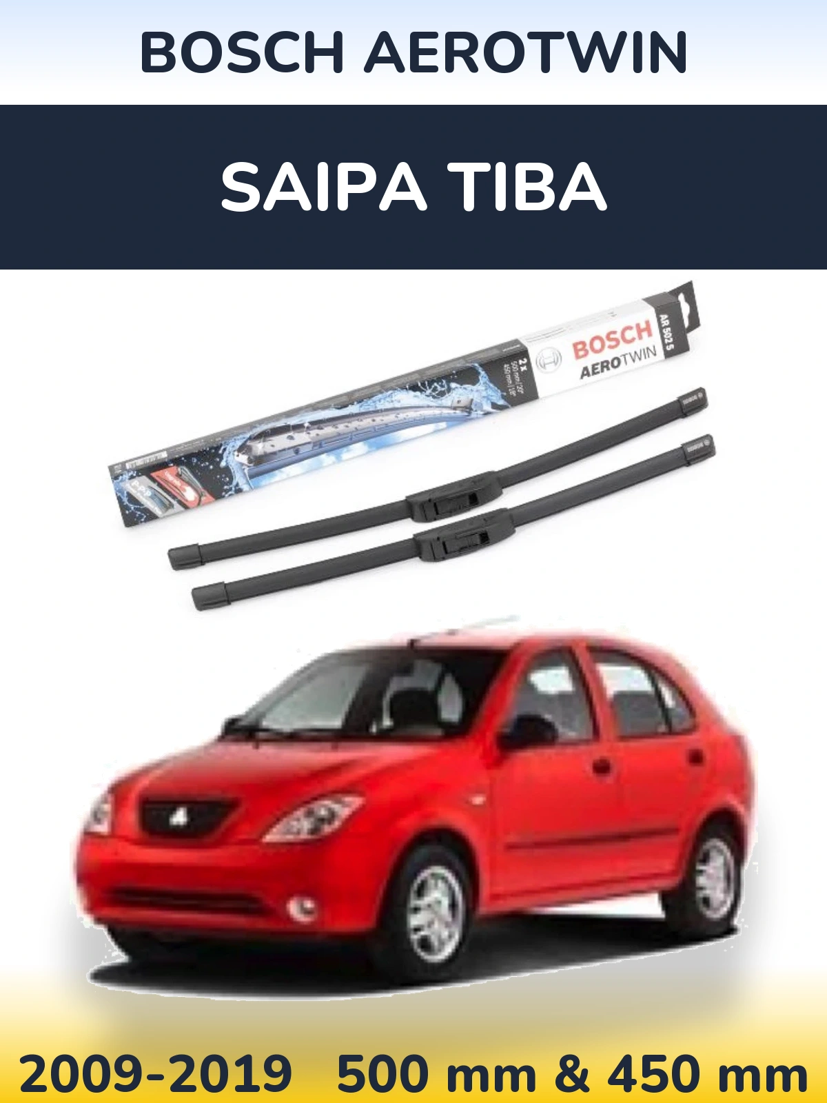 Komplet przednich wycieraczek BOSCH AeroTwin 500 & 450 mm do Saipa Tiba 2009-2019