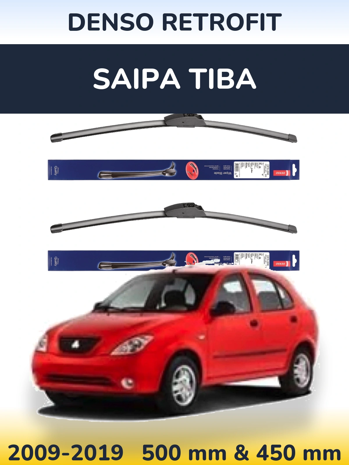 Komplet przednich wycieraczek Denso Retrofit 500 & 450 mm do Saipa Tiba 2009-2019