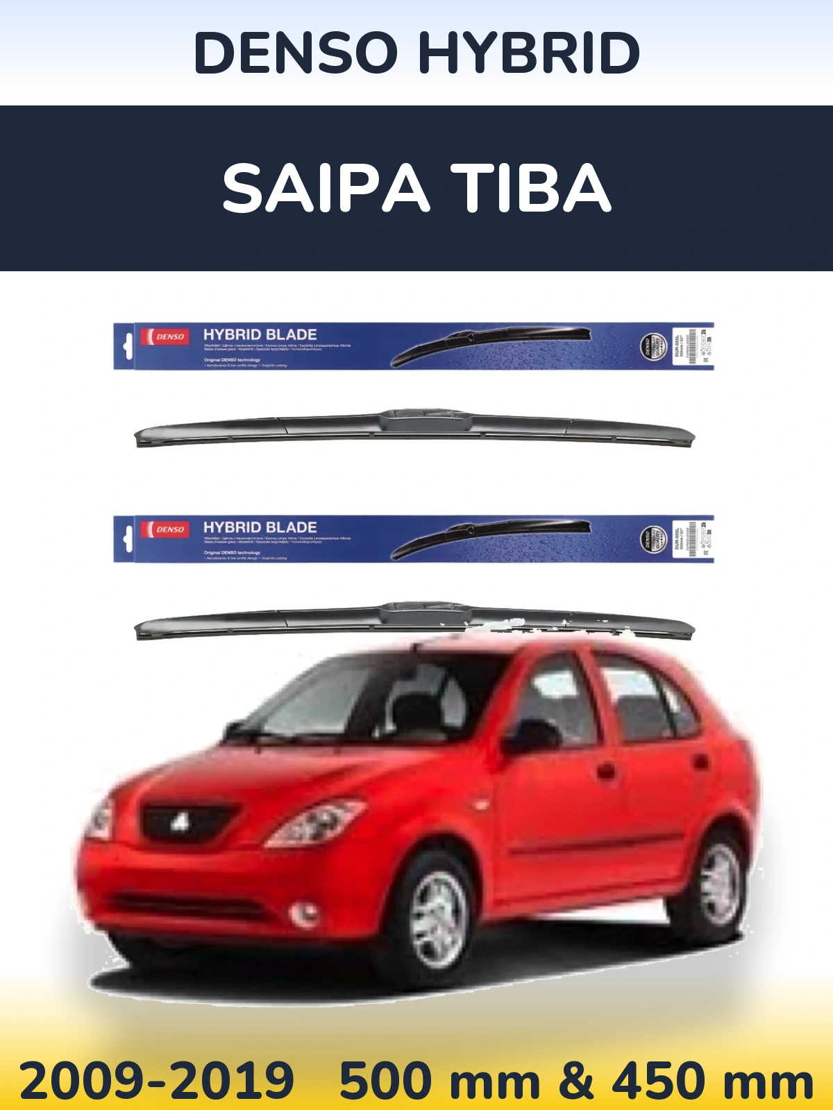 Komplet przednich wycieraczek Denso Hybrid 500 & 450 mm do Saipa Tiba 2009-2019
