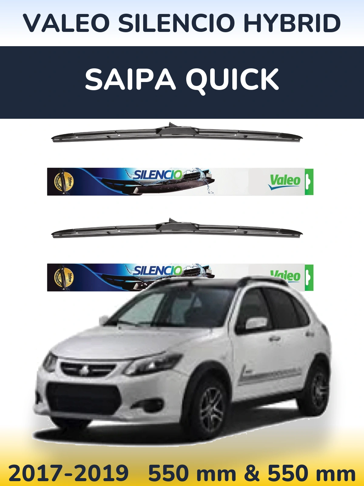 Komplet przednich wycieraczek Valeo Silencio Hybrid 550 & 550 mm do Saipa Quick 2017-2019