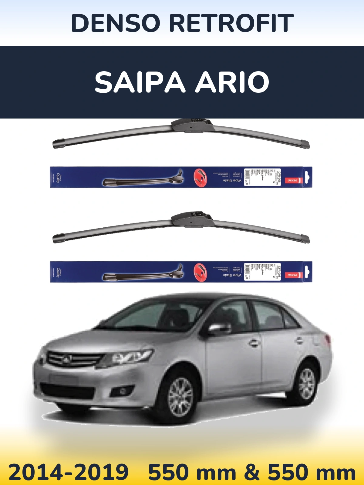Komplet przednich wycieraczek Denso Retrofit 550 & 550 mm do Saipa Ario 2014-2019