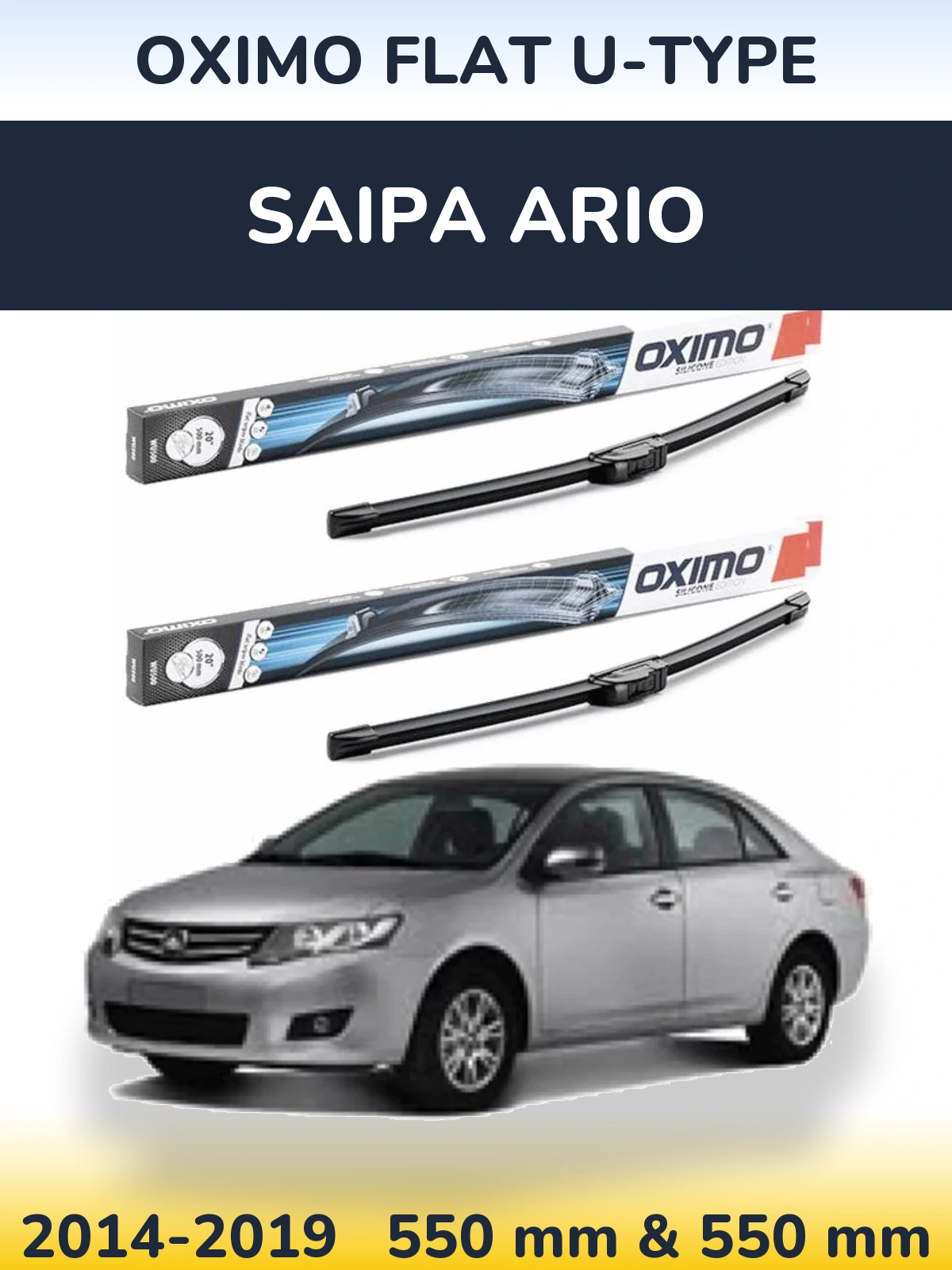 Front wiper blade set Oximo Flat U-type 550 & 550 mm for Saipa Ario 2014-2019