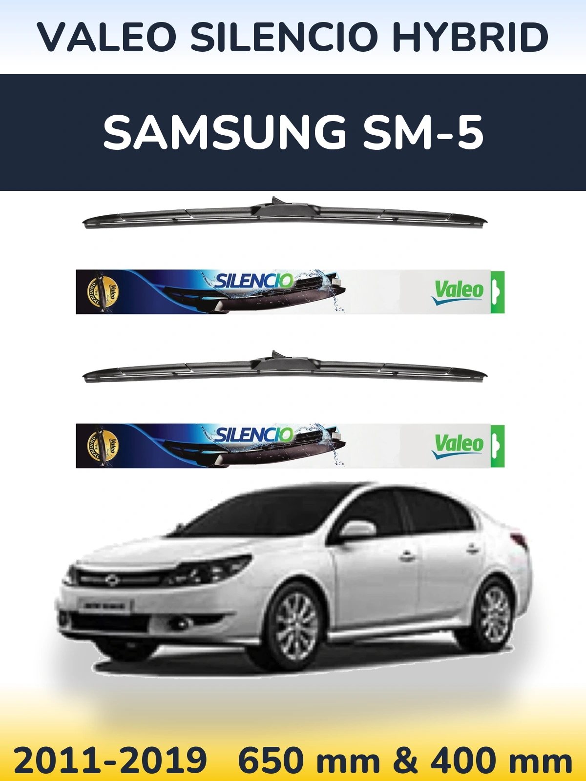 Komplet przednich wycieraczek Valeo Silencio Hybrid 650 & 400 mm do Samsung SM-5 2011-2019