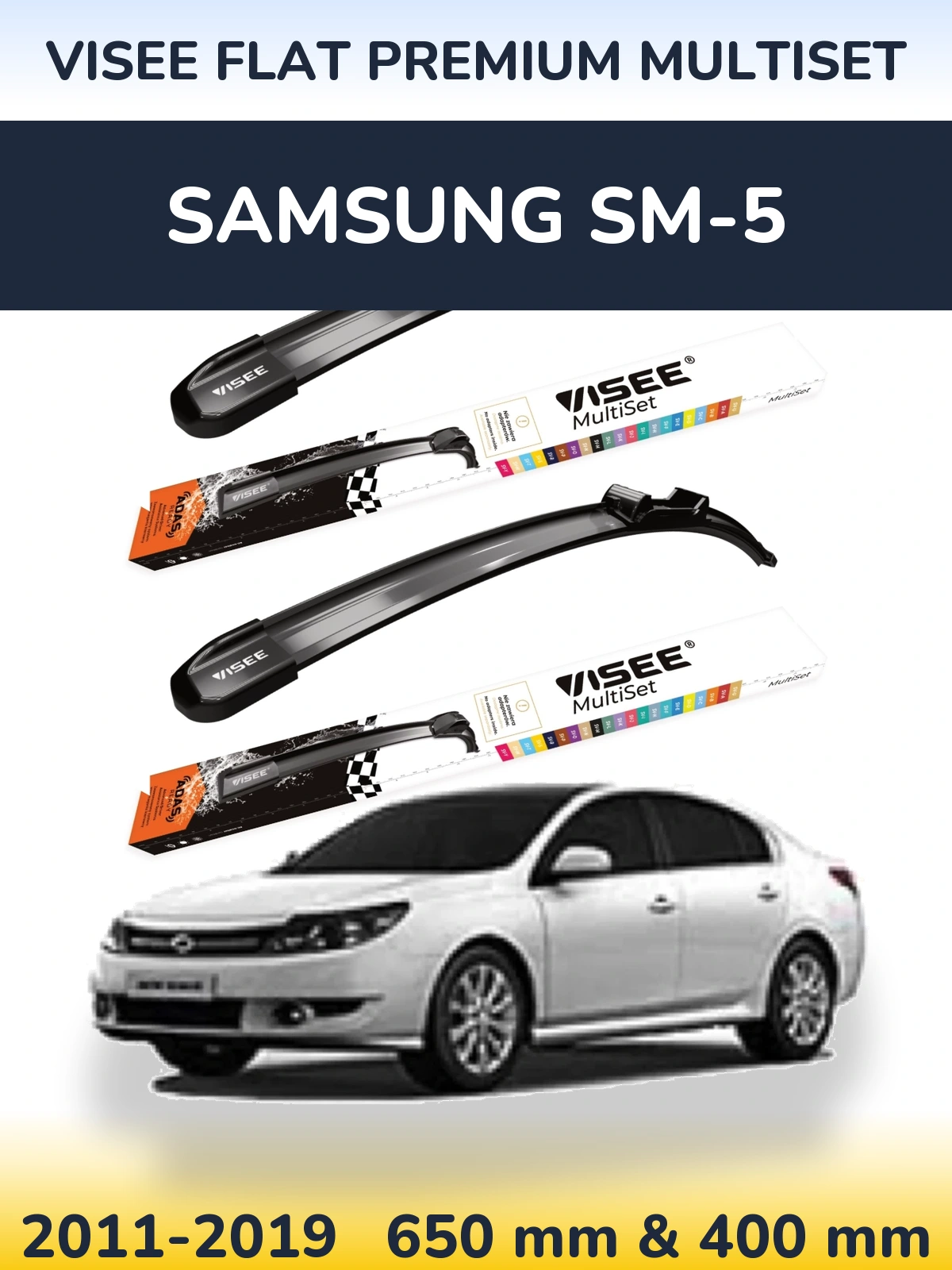 Komplet przednich wycieraczek VISEE FLAT PREMIUM MultiSet 650 & 400 mm do Samsung SM-5 2011-2019