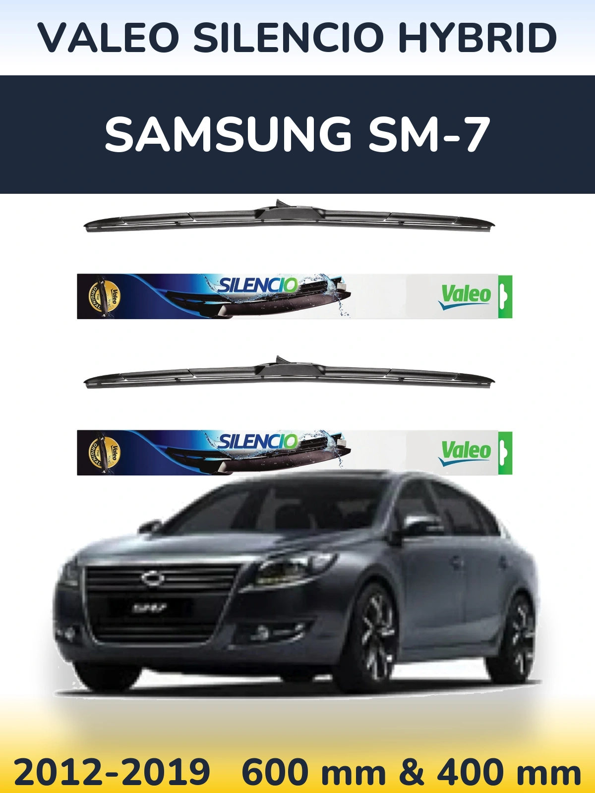 Komplet przednich wycieraczek Valeo Silencio Hybrid 600 & 400 mm do Samsung SM-7 2012-2019
