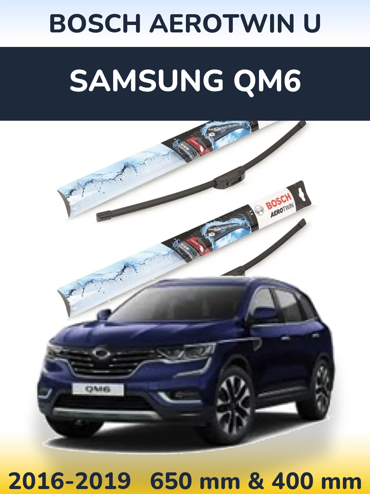 Komplet przednich wycieraczek BOSCH AeroTwin U 650 & 400 mm do Samsung QM6 2016-2019