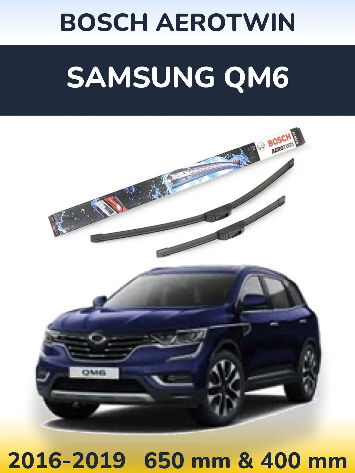 Komplet przednich wycieraczek BOSCH AeroTwin 650 & 400 mm do Samsung QM6 2016-2019