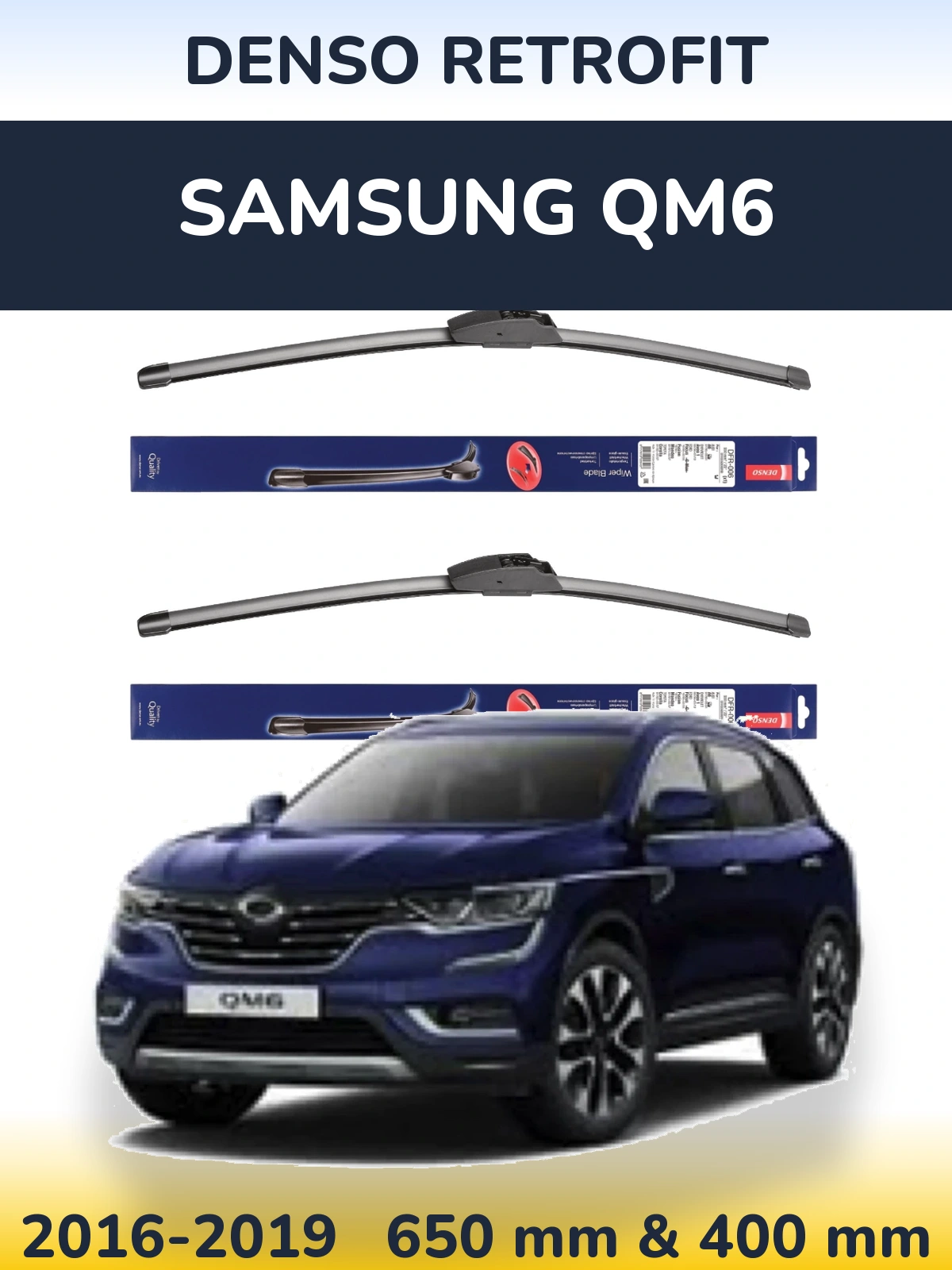 Komplet przednich wycieraczek Denso Retrofit 650 & 400 mm do Samsung QM6 2016-2019