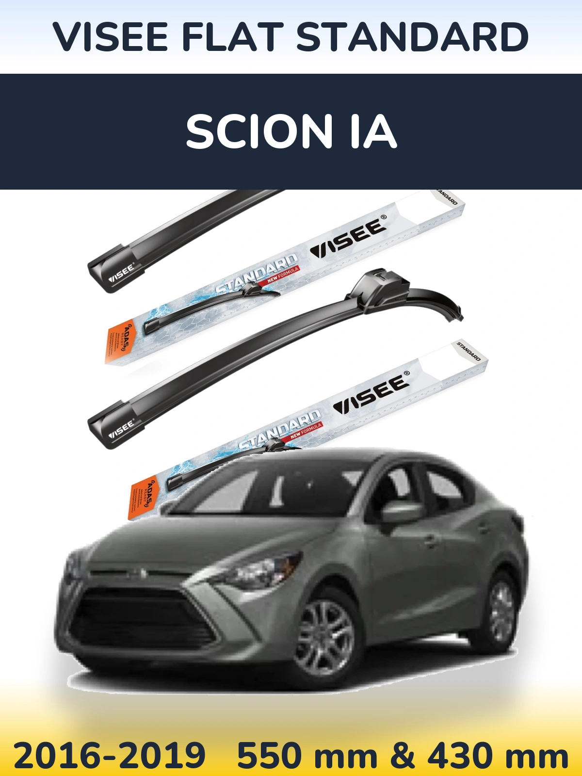 Komplet przednich wycieraczek VISEE FLAT STANDARD 550 & 430 mm do Scion iA 2016-2019