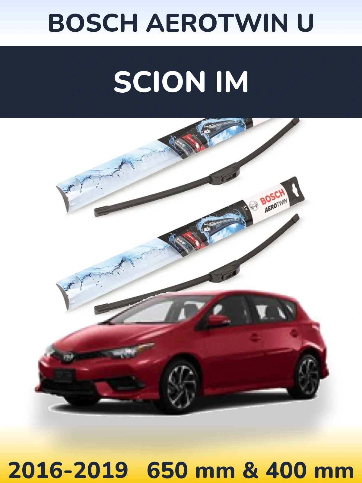 Комплект передних дворников BOSCH AeroTwin U 650 & 400 мм для Scion iM 2016-2019