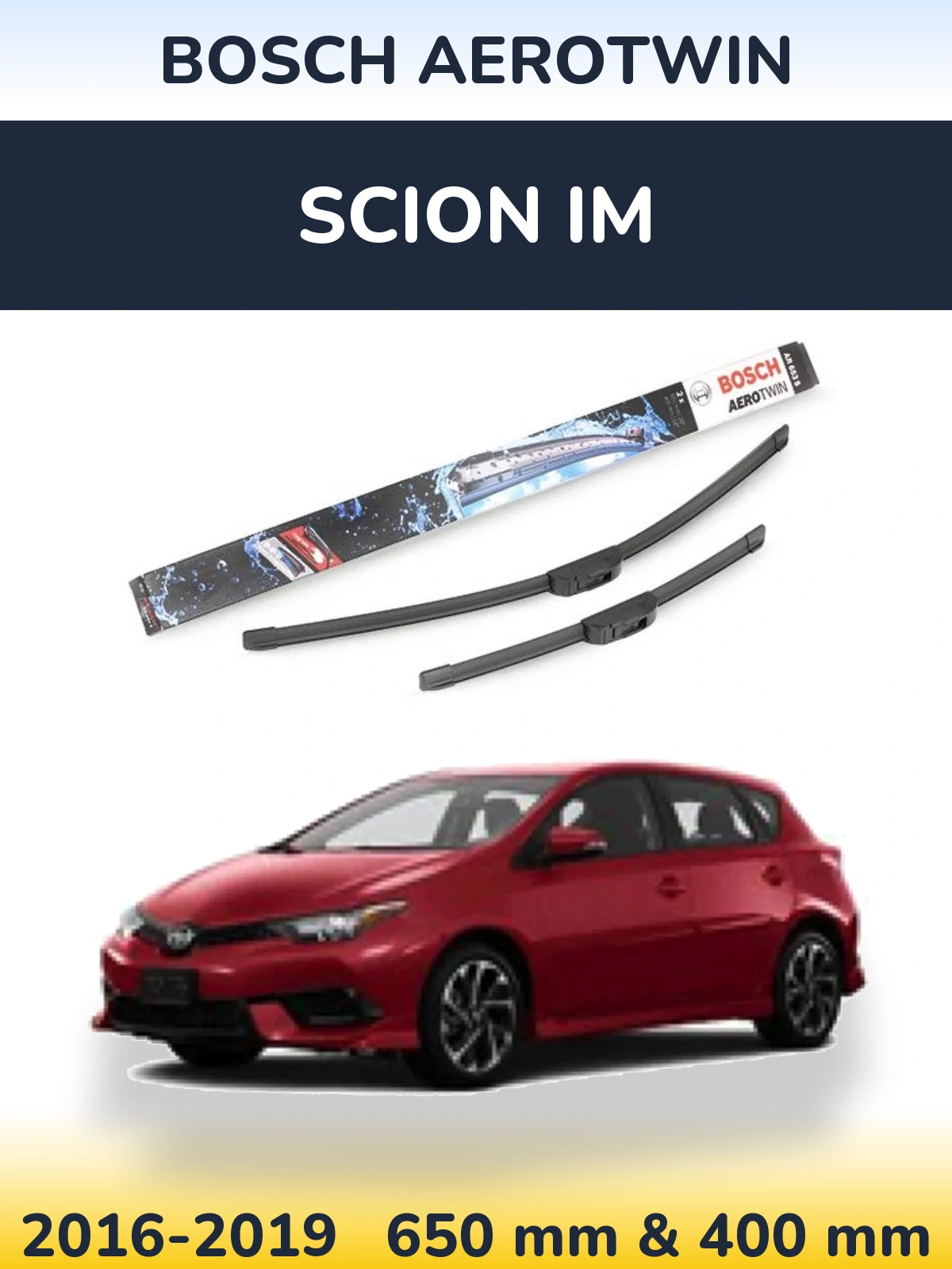 Комплект передних дворников BOSCH AeroTwin 650 & 400 мм для Scion iM 2016-2019