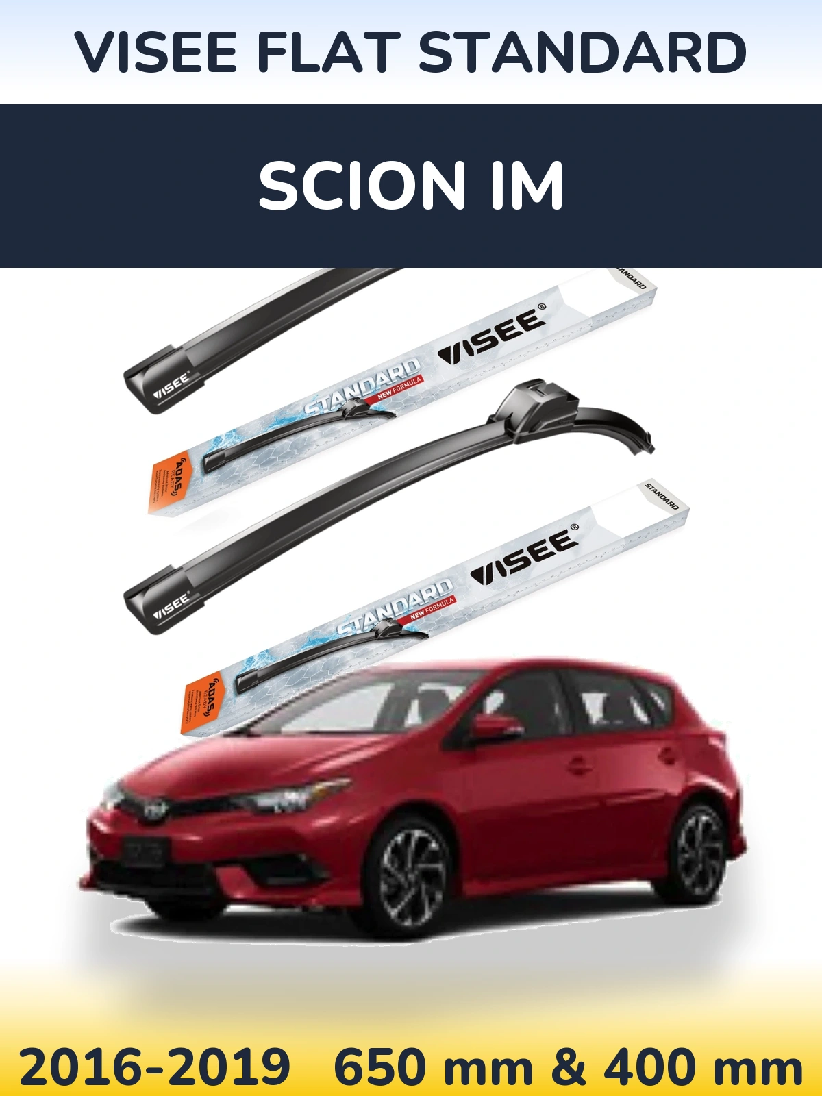 Комплект передних дворников VISEE FLAT STANDARD 650 & 400 мм для Scion iM 2016-2019