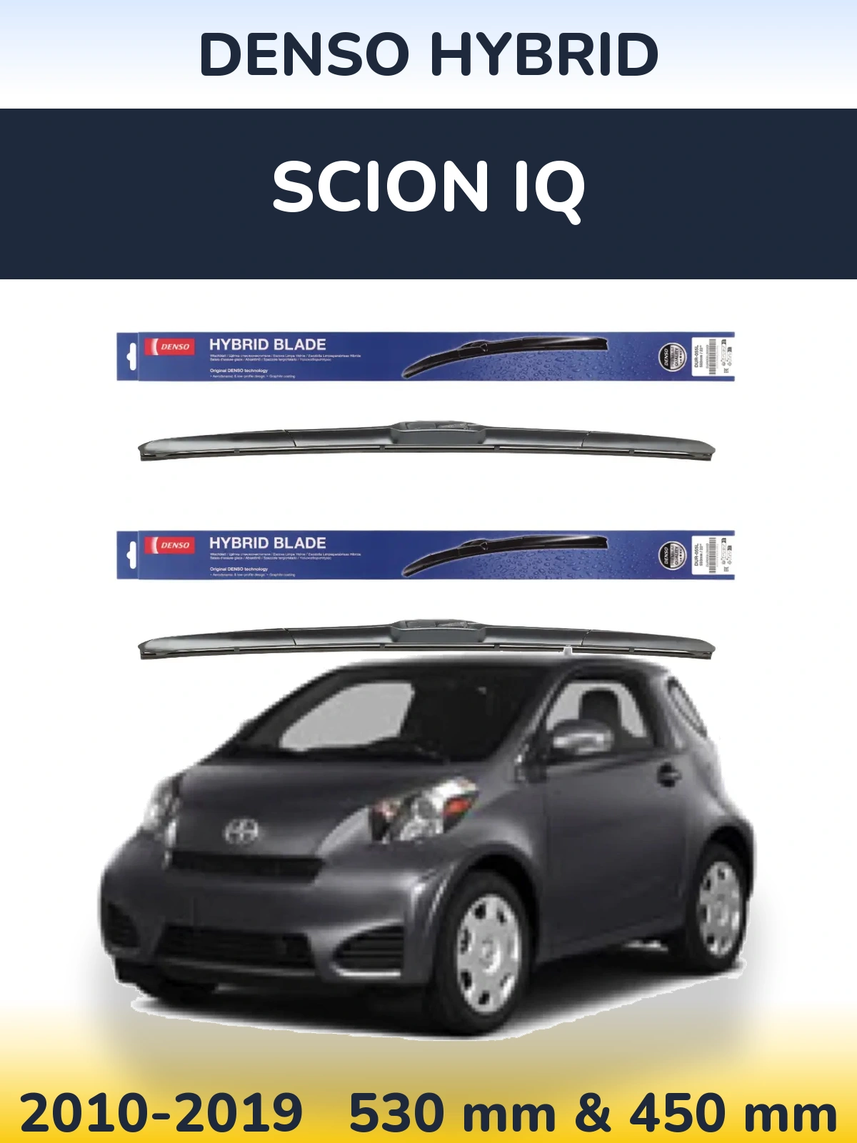Komplet przednich wycieraczek Denso Hybrid 530 & 450 mm do Scion iQ 2010-2019