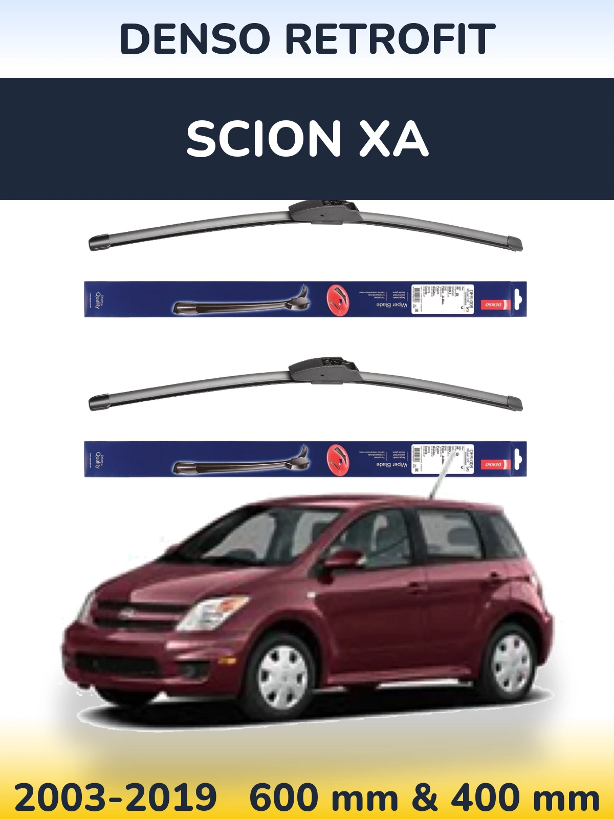 Komplet przednich wycieraczek Denso Retrofit 600 & 400 mm do Scion xA 2003-2019