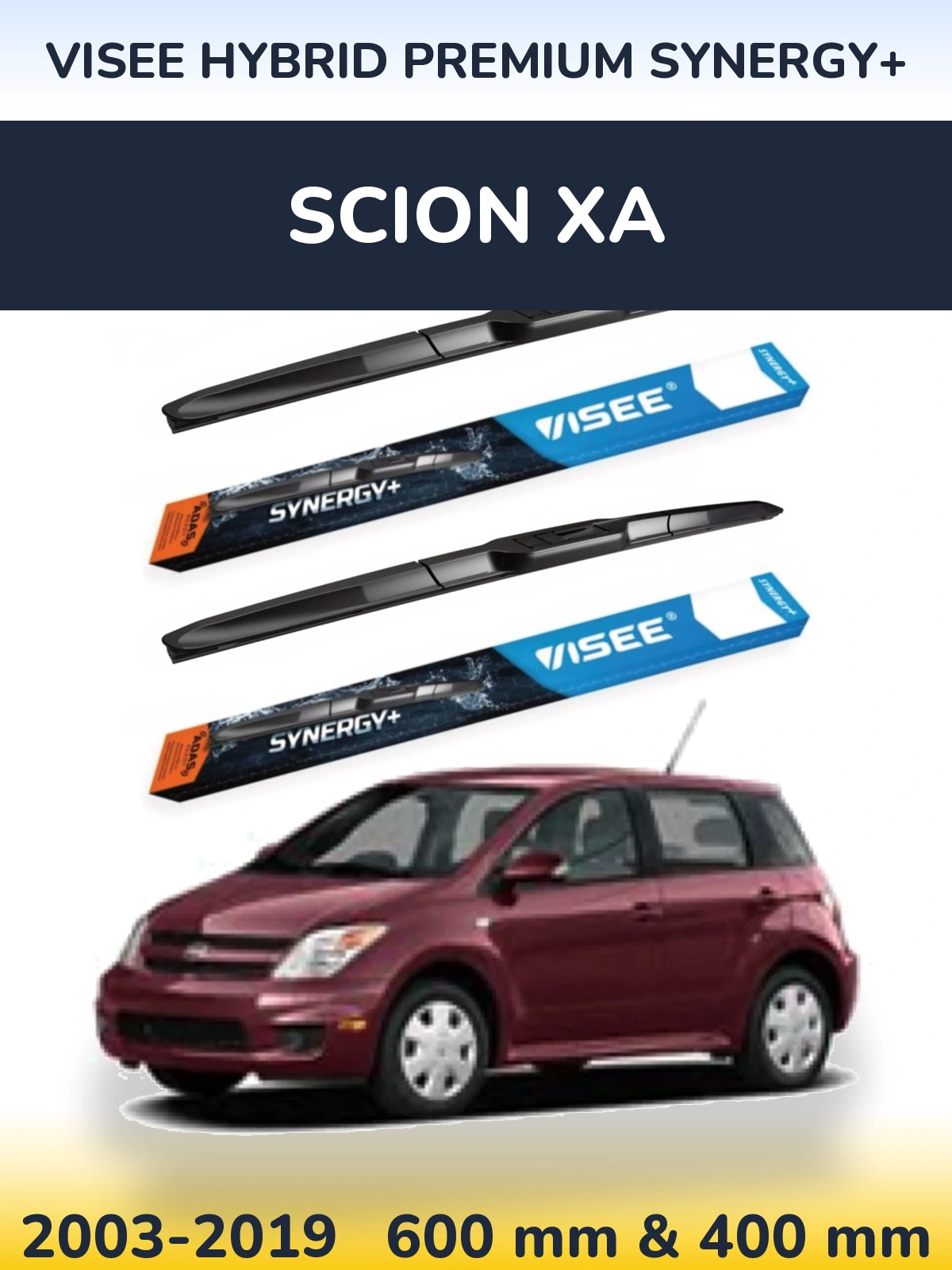 Komplet przednich wycieraczek VISEE HYBRID PREMIUM SYNERGY+ 600 & 400 mm do Scion xA 2003-2019