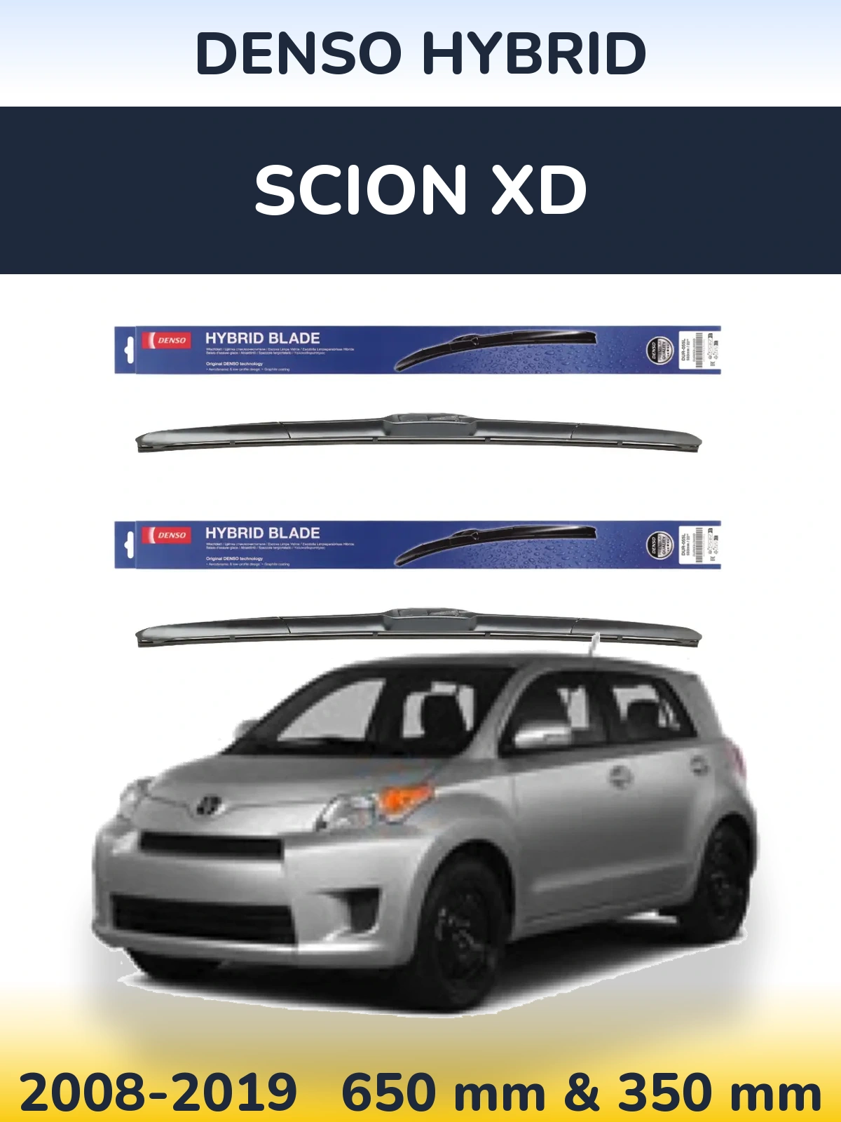 Komplet przednich wycieraczek Denso Hybrid 650 & 350 mm do Scion xD 2008-2019