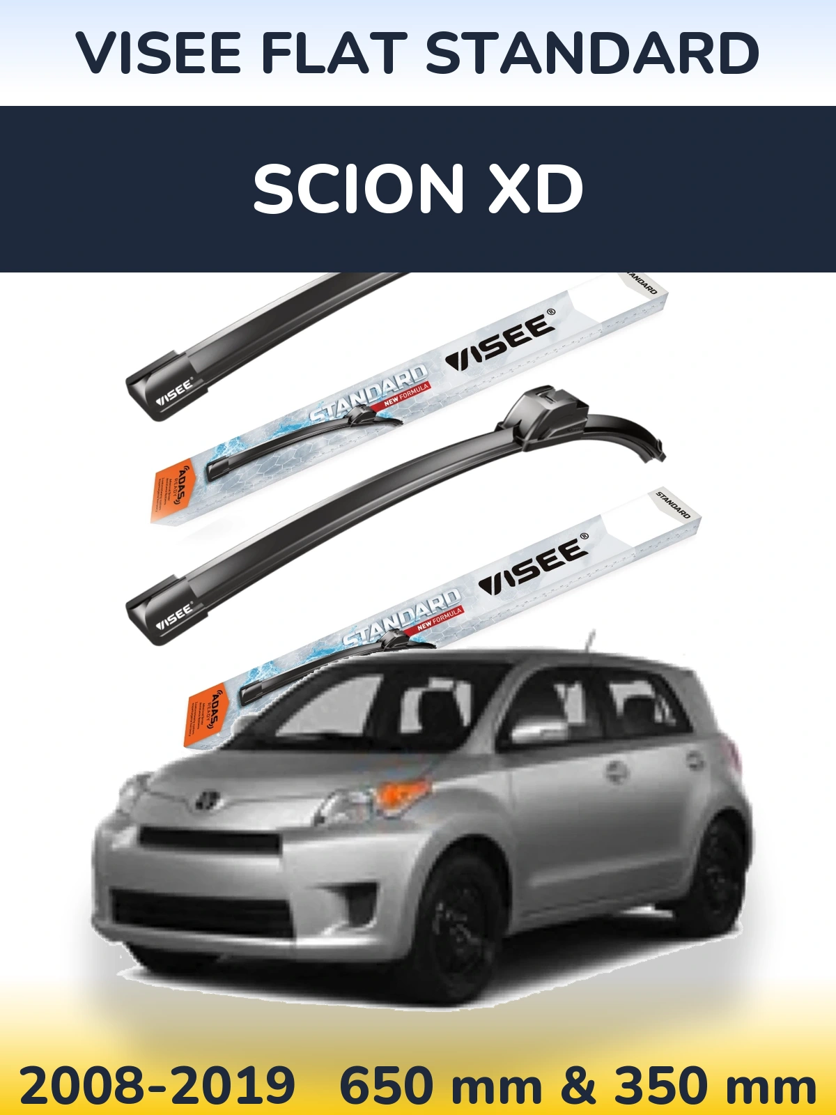 Комплект передних дворников VISEE FLAT STANDARD 650 & 350 мм для Scion xD 2008-2019