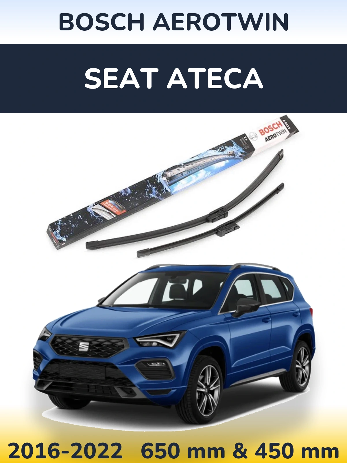 Komplet przednich wycieraczek BOSCH AeroTwin 650 & 450 mm do SEAT Ateca 2016-2022