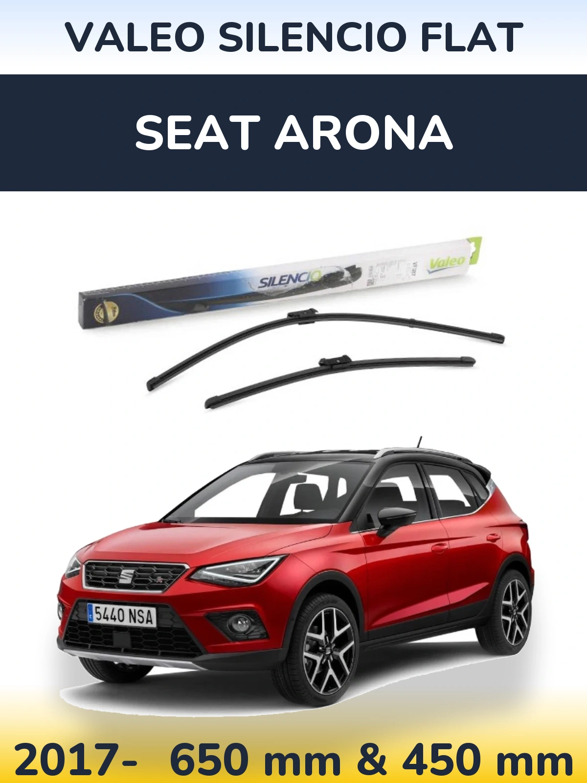 Komplet przednich wycieraczek Valeo Silencio Flat 650 & 450 mm do SEAT Arona 2017-2026
