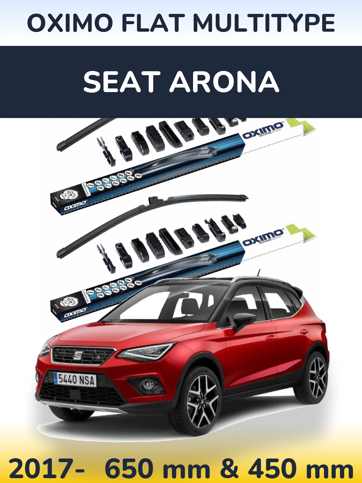 Комплект передних дворников Oximo Flat MultiТипe 650 & 450 мм для SEAT Arona 2017-2026