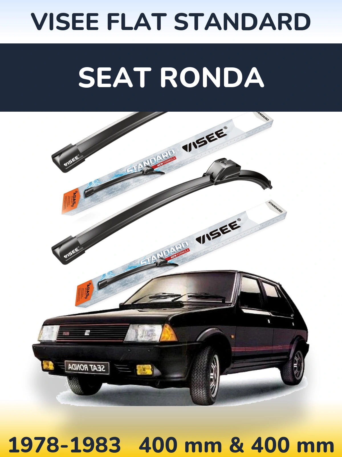 Komplet przednich wycieraczek VISEE FLAT STANDARD 400 & 400 mm do SEAT Ronda 1978-1983