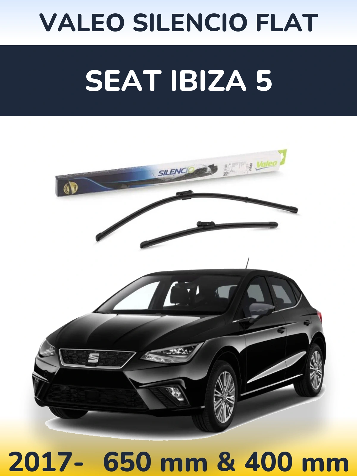 Komplet przednich wycieraczek Valeo Silencio Flat 650 & 400 mm do SEAT Ibiza 5 2017-2026
