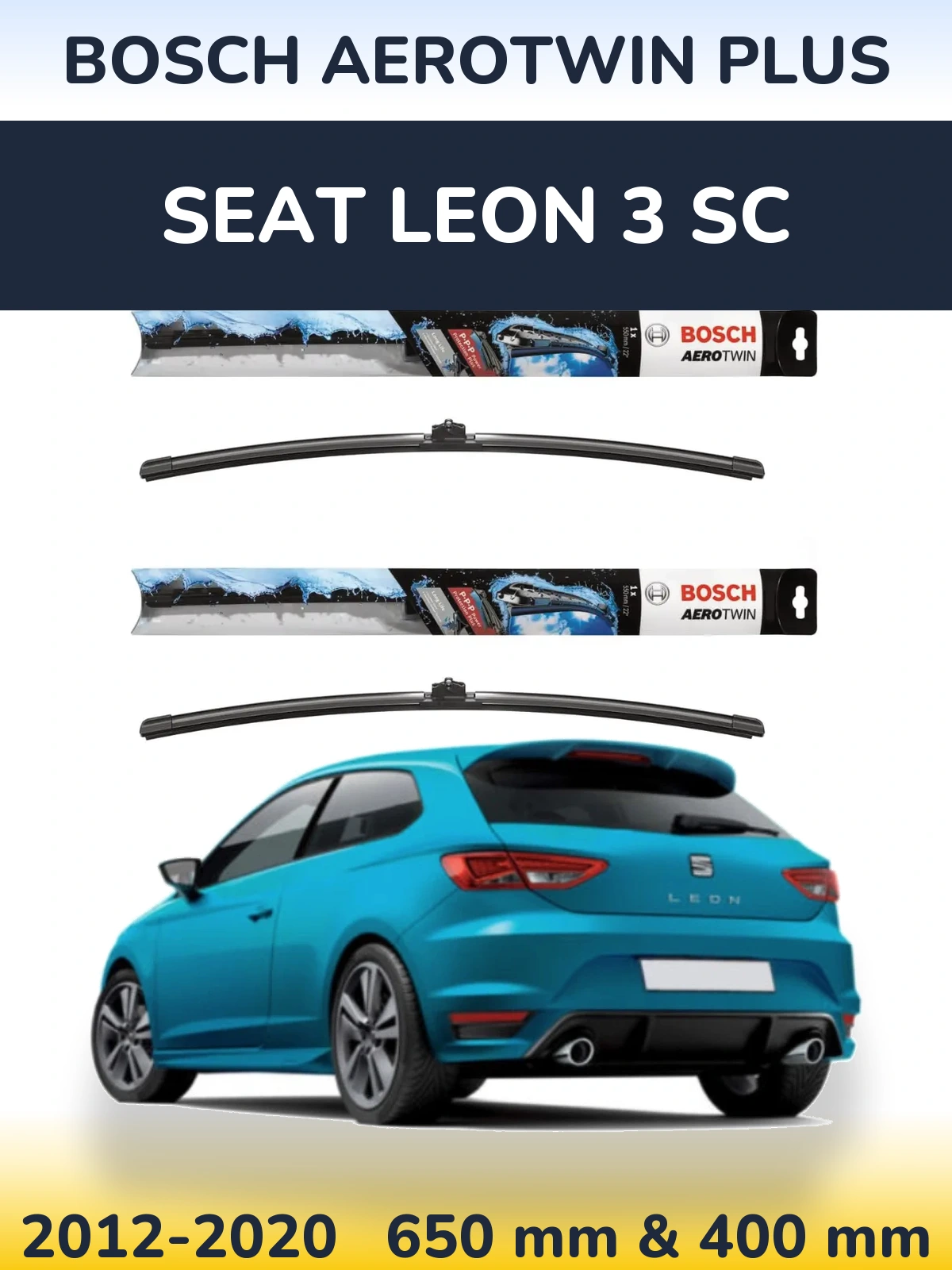 Комплект передних дворников BOSCH AeroTwin Plus 650 & 400 мм для SEAT Leon 3 SC 2012-2020