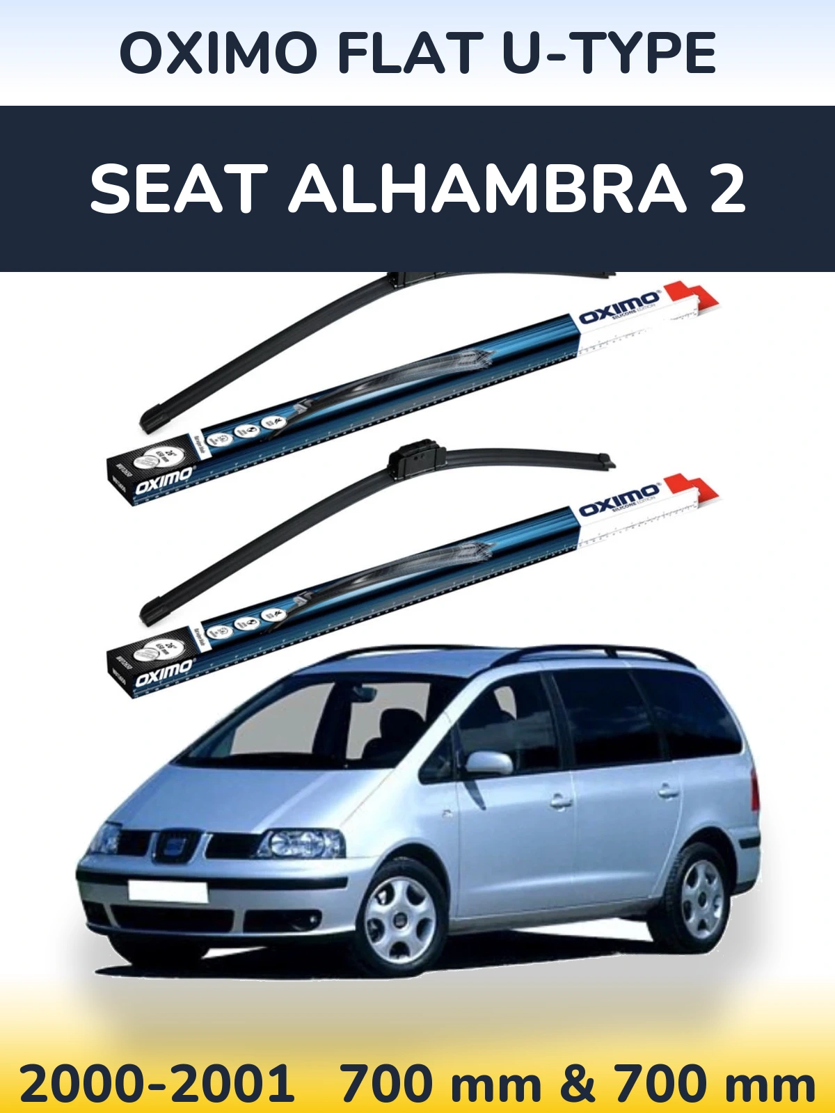 Комплект передних дворников Oximo Flat U-type 700 & 700 мм для SEAT Alhambra 2 2000-2001