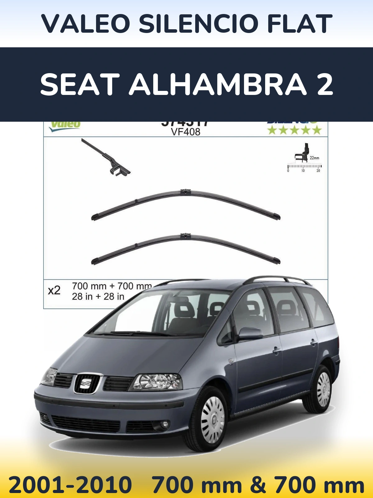 Komplet przednich wycieraczek Valeo Silencio Flat 700 & 700 mm do SEAT Alhambra 2 2001-2010