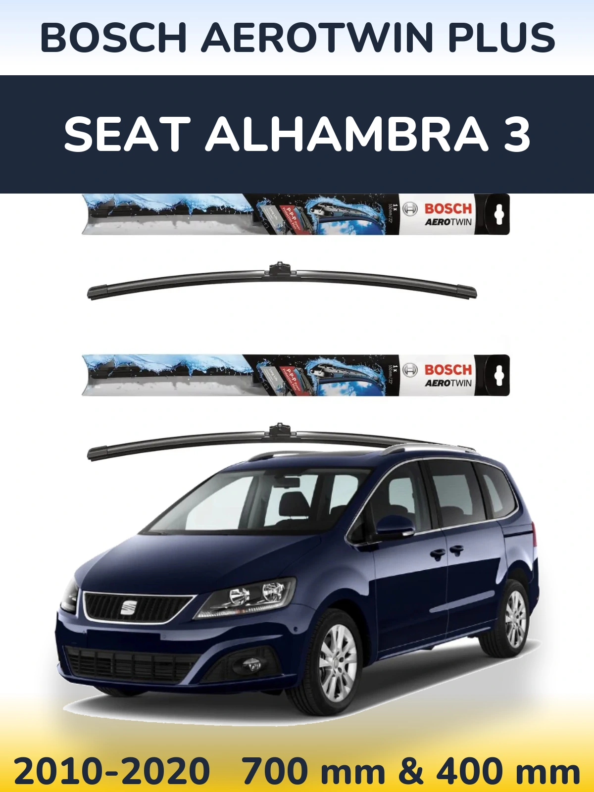Komplet przednich wycieraczek BOSCH AeroTwin Plus 700 & 400 mm do SEAT Alhambra 3 2010-2020
