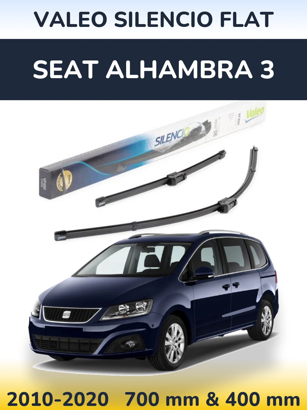 Komplet przednich wycieraczek Valeo Silencio Flat 700 & 400 mm do SEAT Alhambra 3 2010-2020