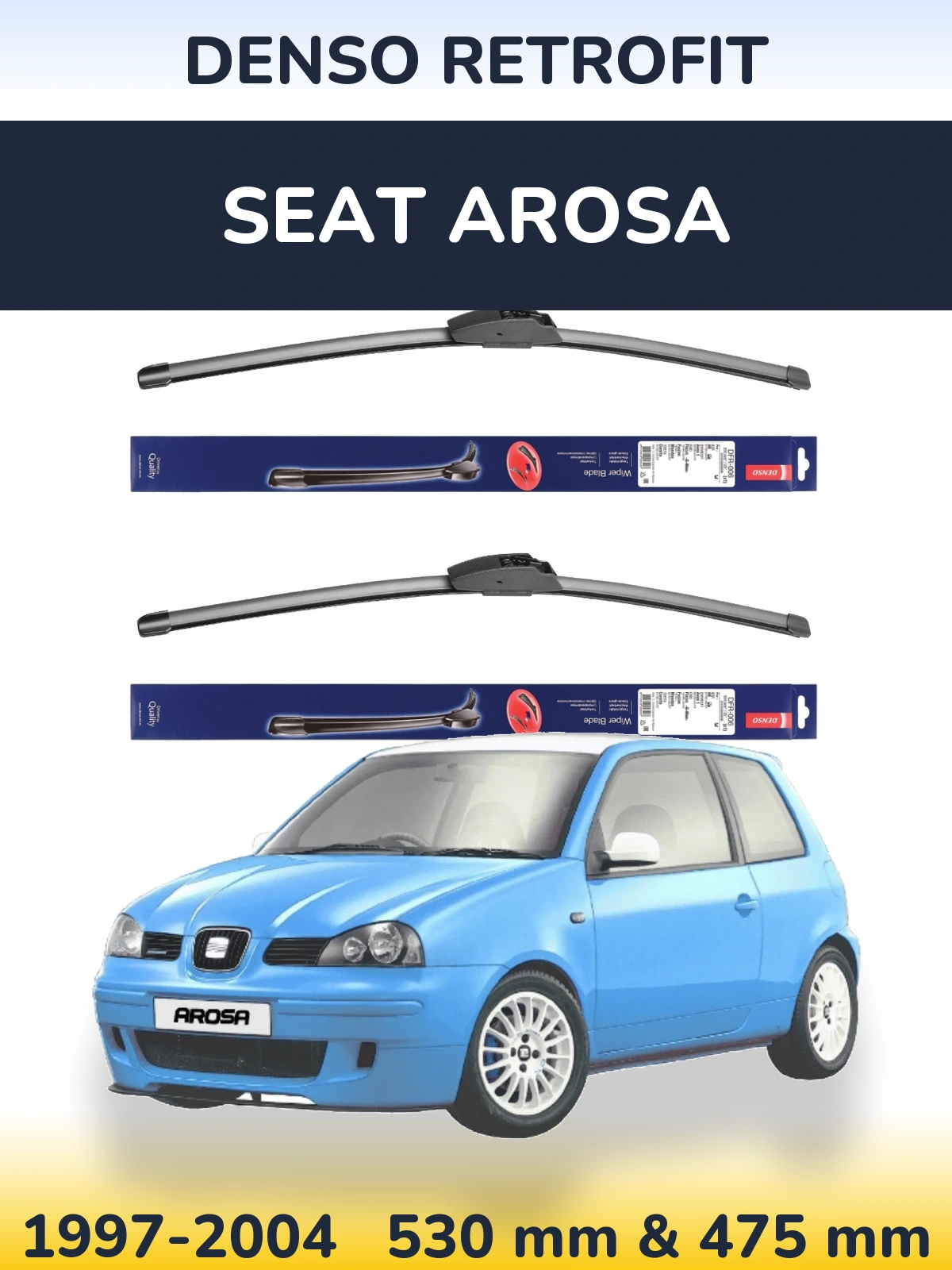 Komplet przednich wycieraczek Denso Retrofit 530 & 475 mm do SEAT Arosa 1997-2004