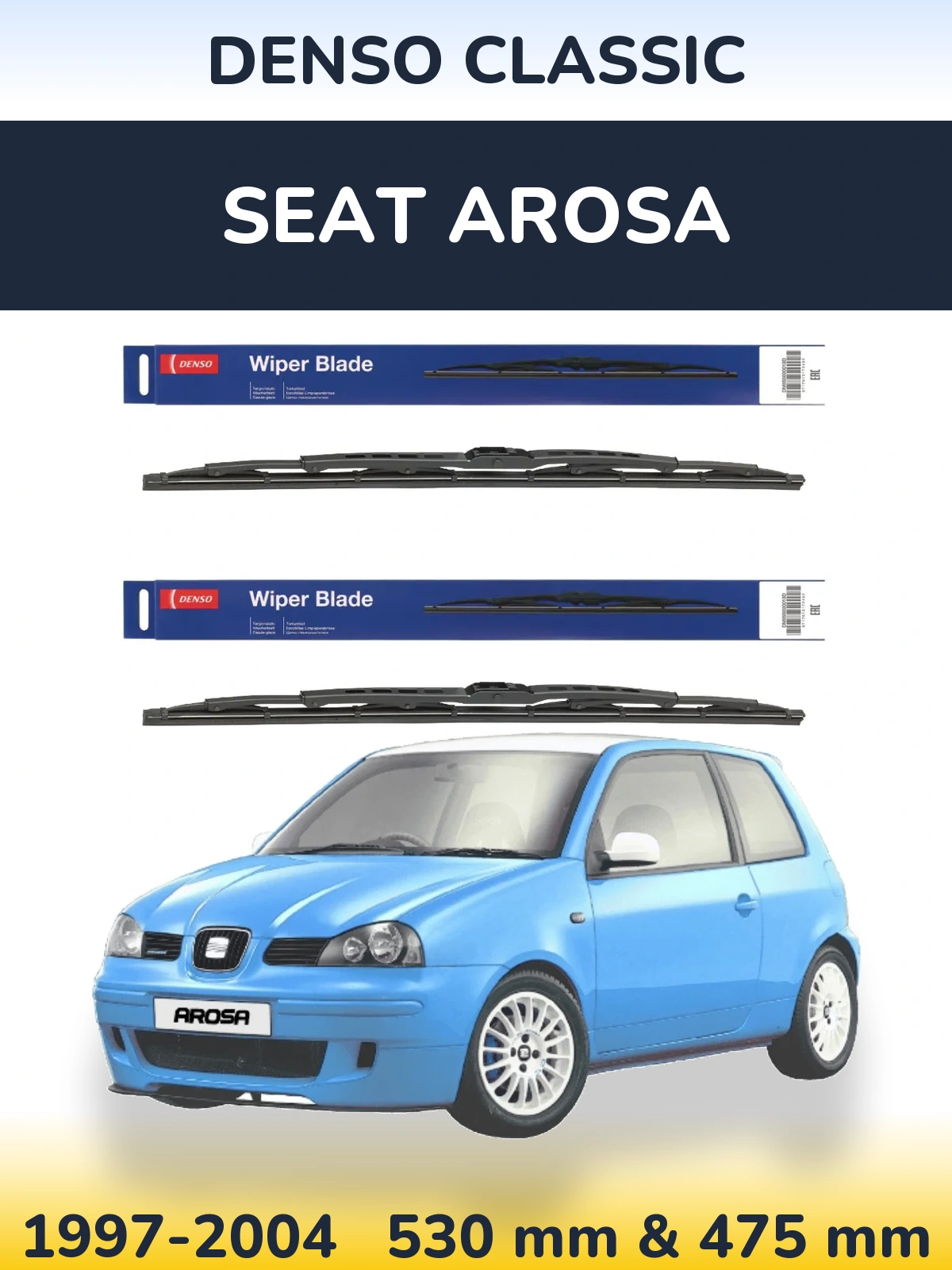 Komplet przednich wycieraczek Denso Classic 530 & 475 mm do SEAT Arosa 1997-2004