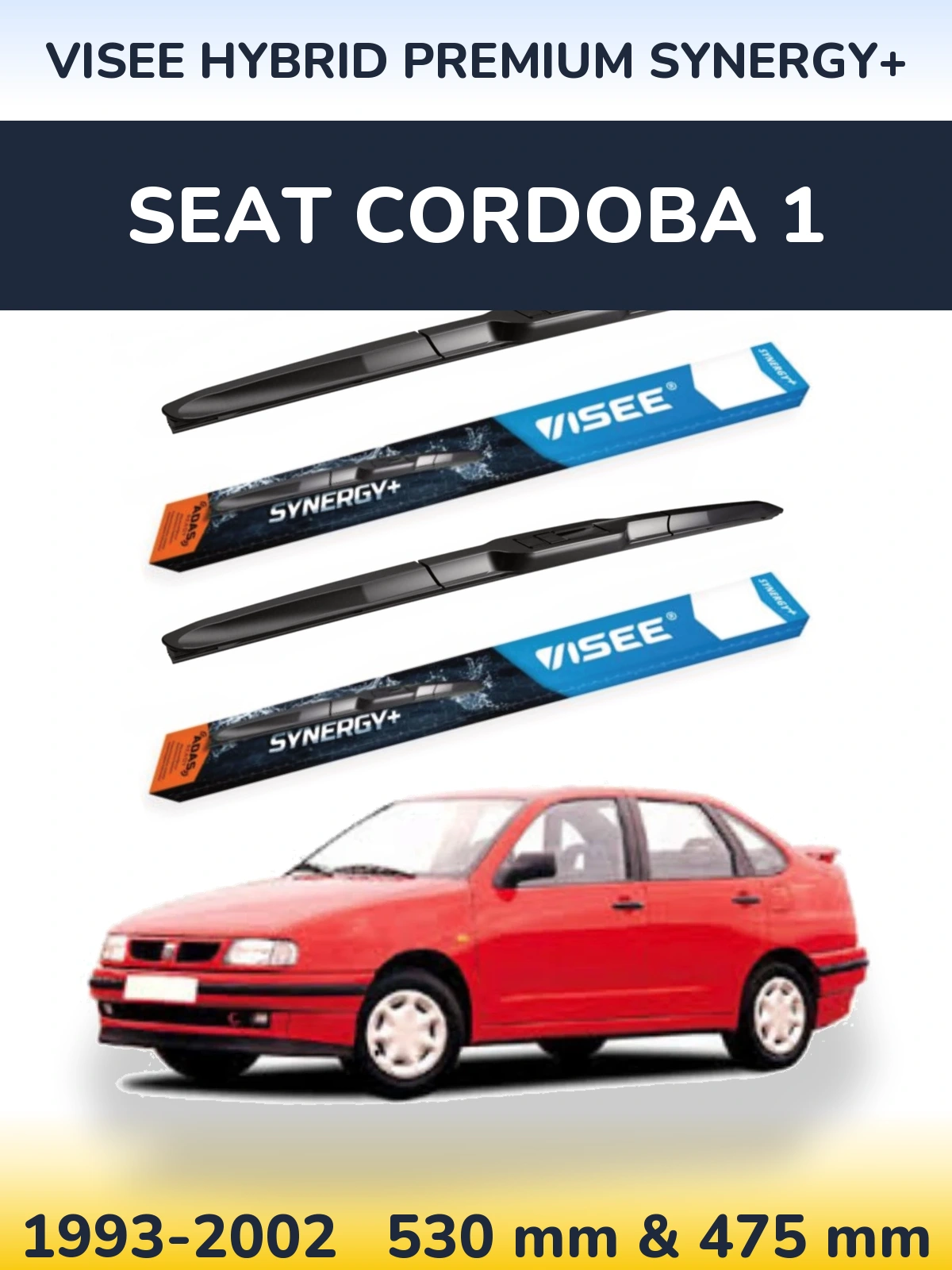Komplet przednich wycieraczek VISEE HYBRID PREMIUM SYNERGY+ 530 & 475 mm do SEAT Cordoba 1 1993-2002