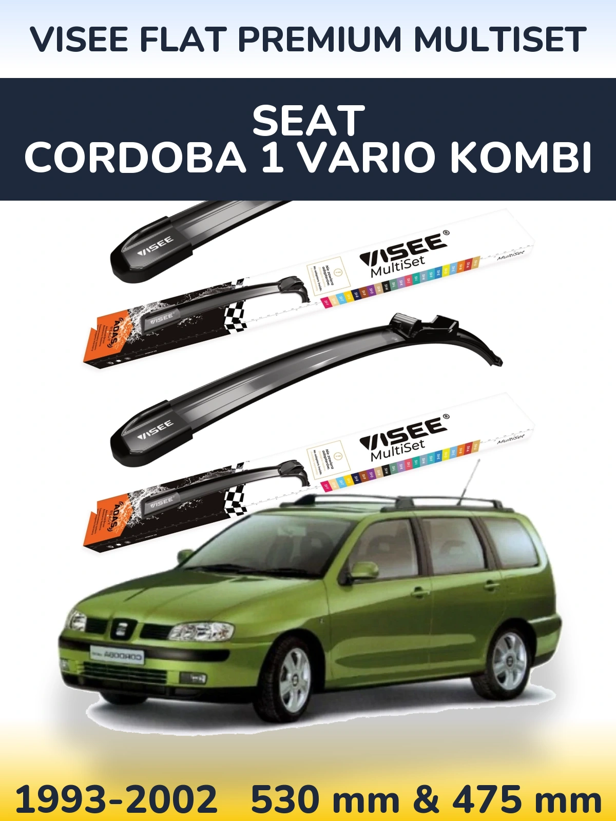 Komplet przednich wycieraczek VISEE FLAT PREMIUM MultiSet 530 & 475 mm do SEAT Cordoba 1 Vario kombi 1993-2002