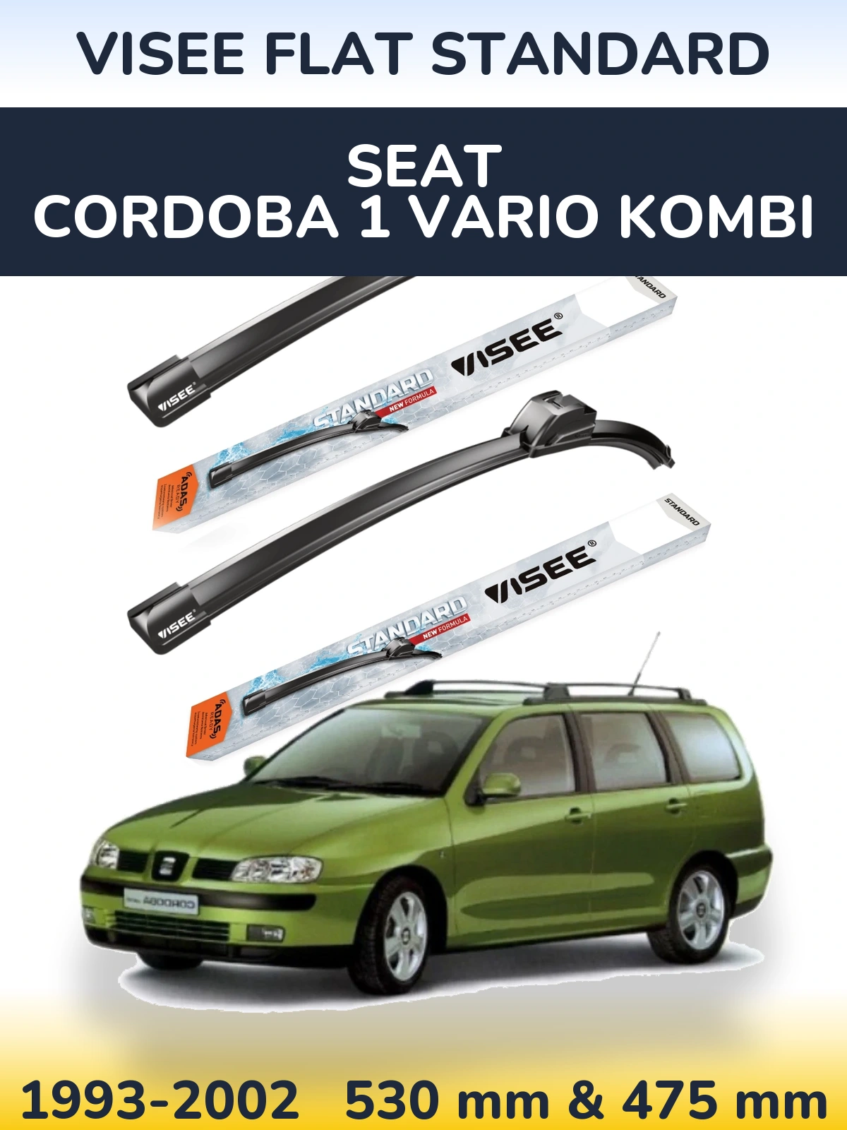 Комплект передних дворников VISEE FLAT STANDARD 530 & 475 мм для SEAT Cordoba 1 Vario kombi 1993-2002
