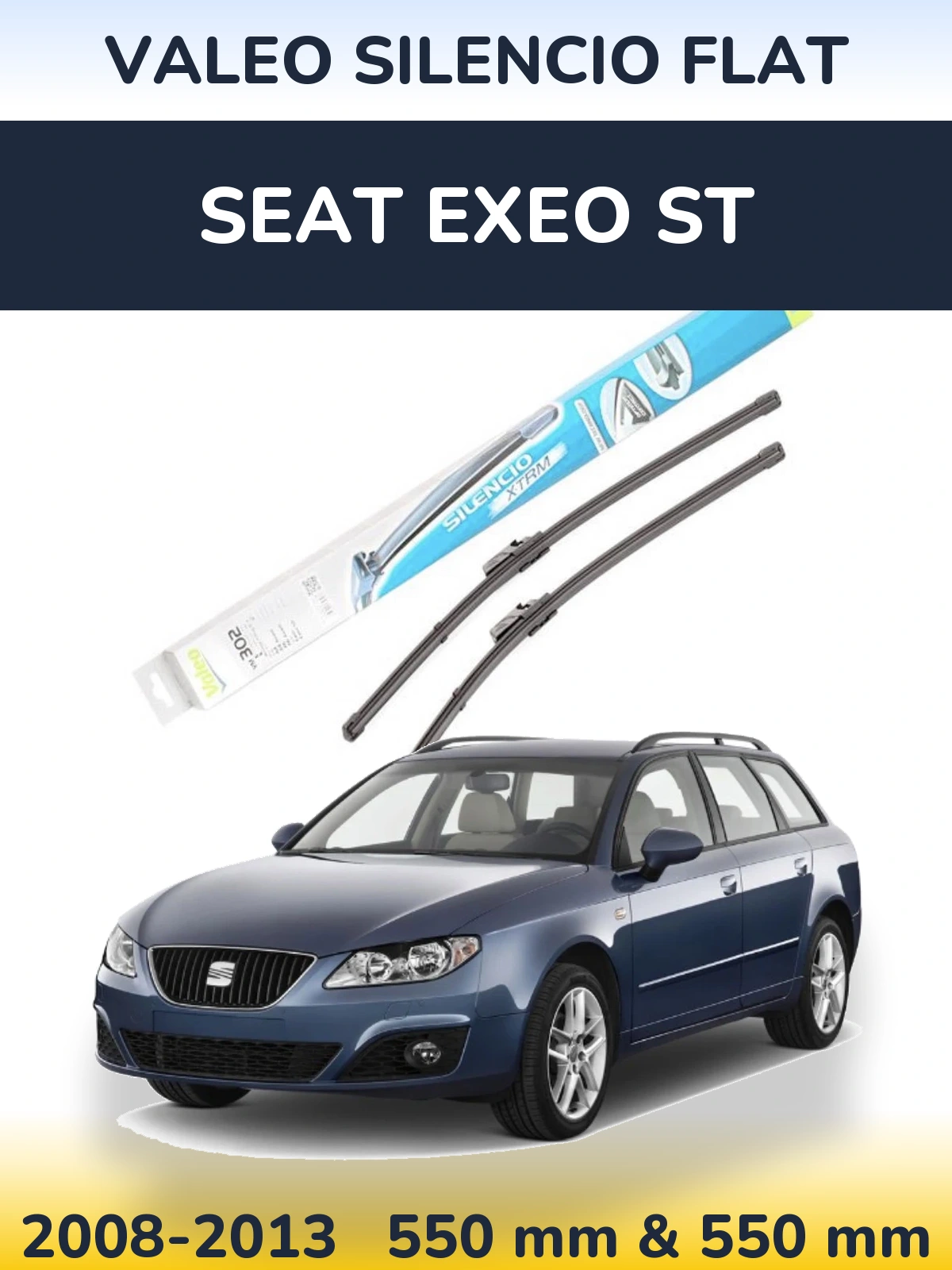 Front wiper blade set Valeo Silencio Flat 550 & 550 mm for SEAT Exeo ST 2008-2013