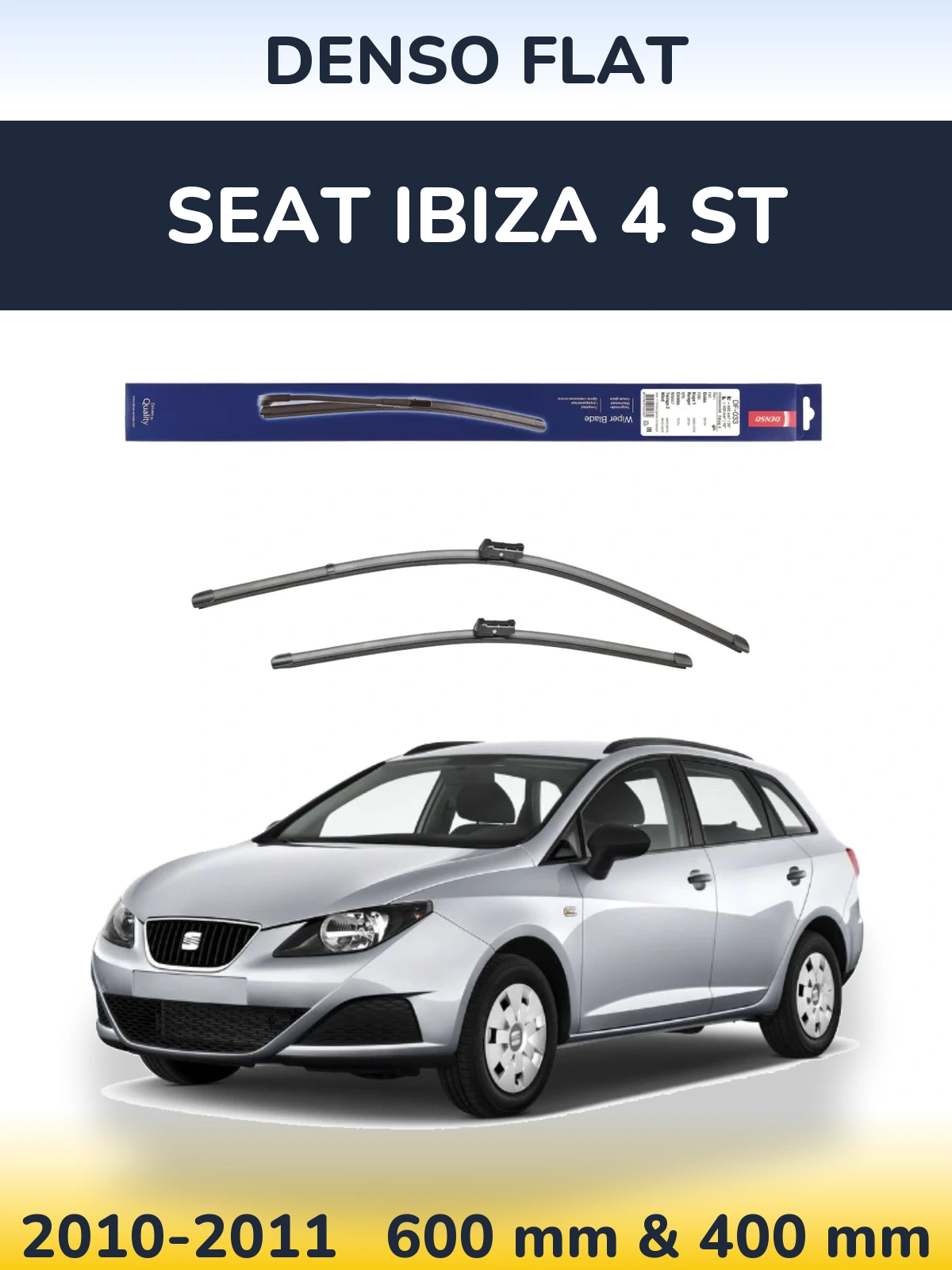 Front wiper blade set Denso Flat 600 & 400 mm for SEAT Ibiza 4 ST 2010-2011
