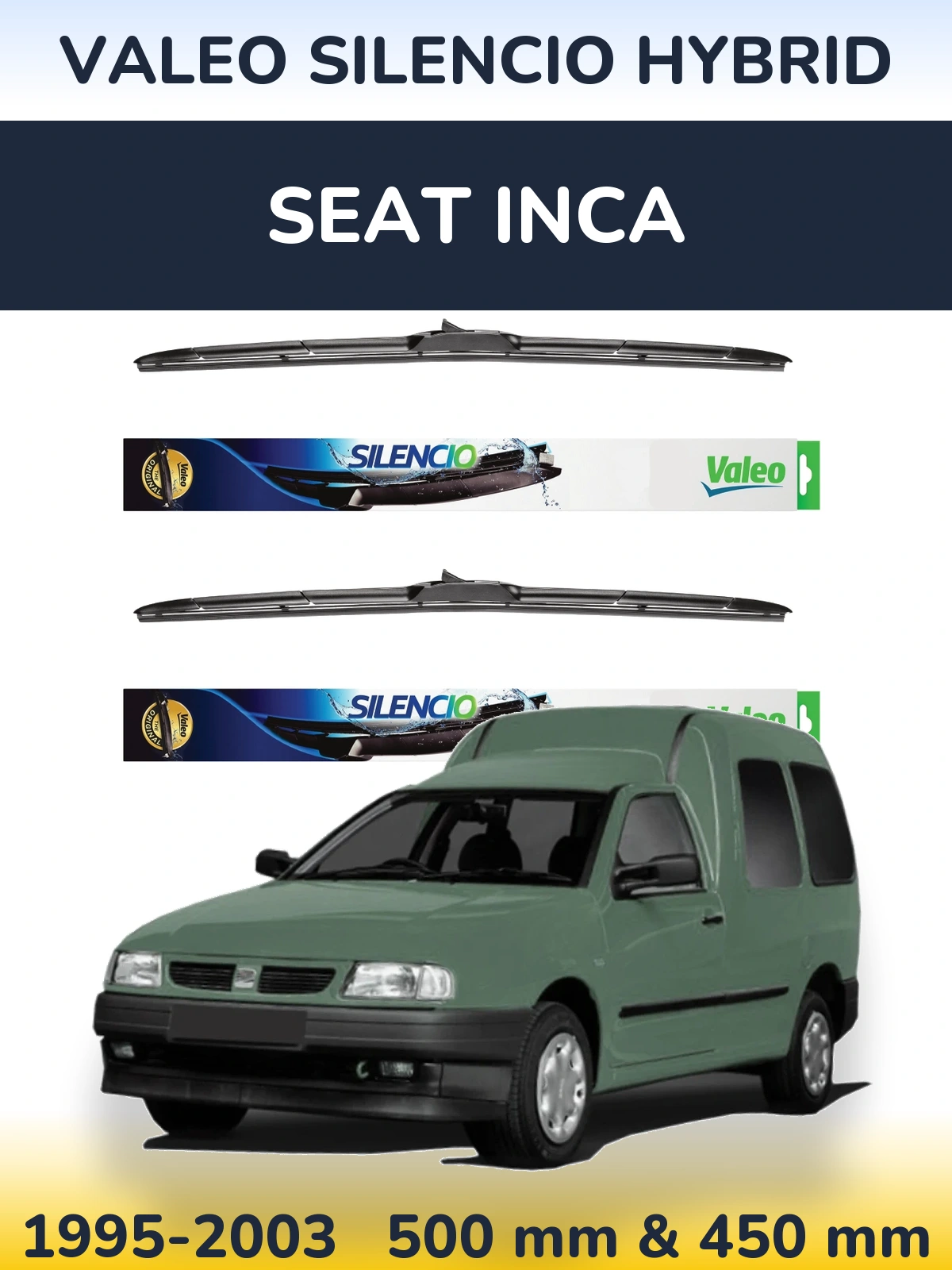 Комплект передних дворников Valeo Silencio Hybrid 500 & 450 мм для SEAT Inca 1995-2003
