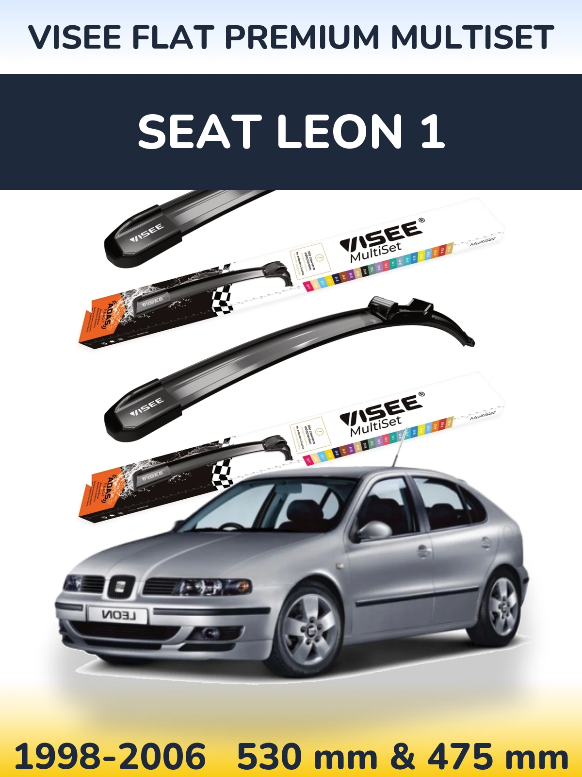 Komplet przednich wycieraczek VISEE FLAT PREMIUM MultiSet 530 & 475 mm do SEAT Leon 1 1998-2006