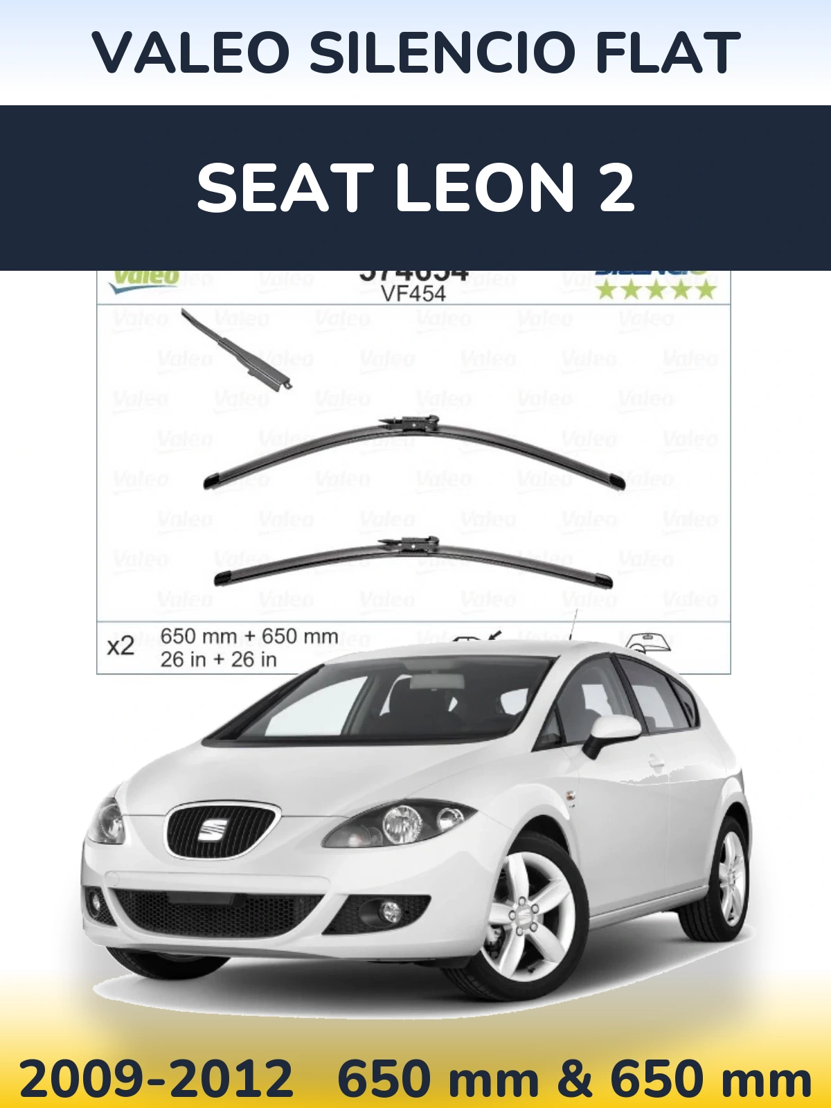 Комплект передних дворников Valeo Silencio Flat 650 & 650 мм для SEAT Leon 2 2009-2012