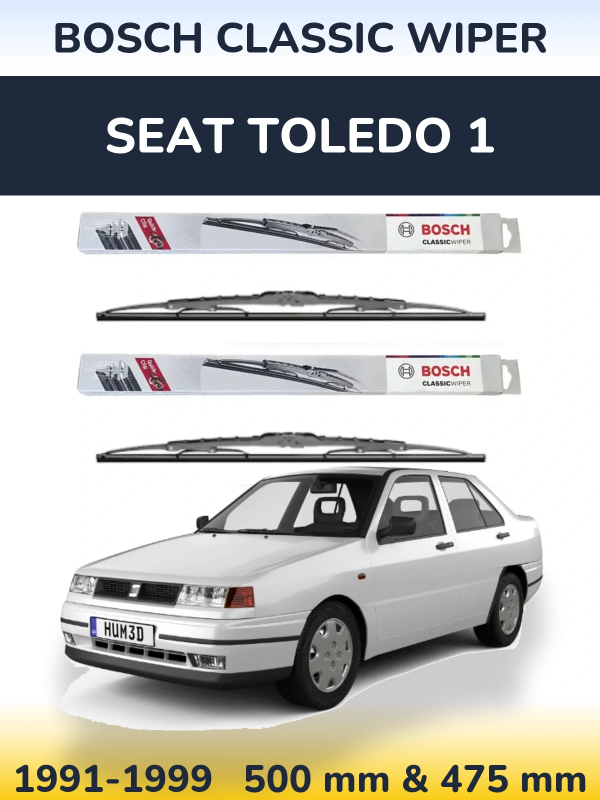 Komplet przednich wycieraczek BOSCH Classic Wiper 500 & 475 mm do SEAT Toledo 1 1991-1999