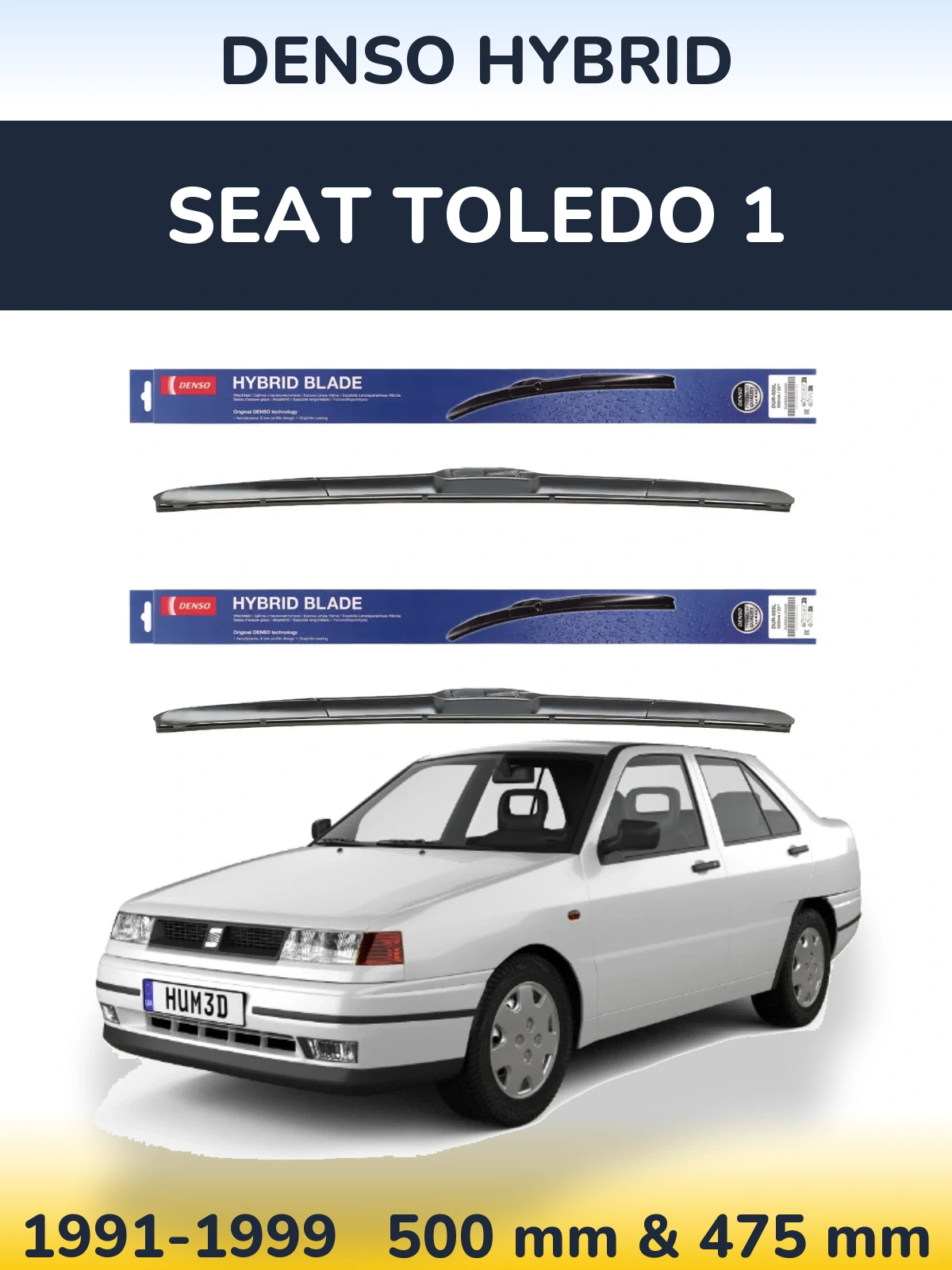 Komplet przednich wycieraczek Denso Hybrid 500 & 475 mm do SEAT Toledo 1 1991-1999