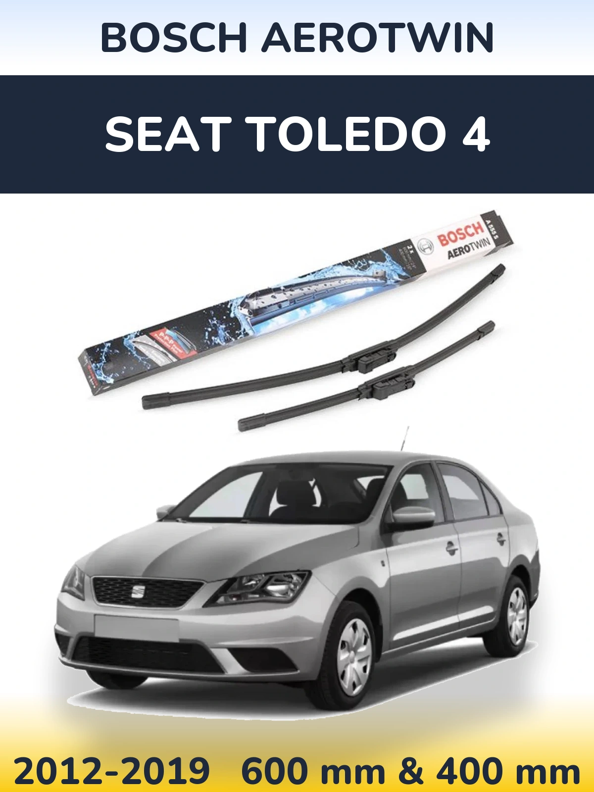 Komplet przednich wycieraczek BOSCH AeroTwin 600 & 400 mm do SEAT Toledo 4 2012-2019