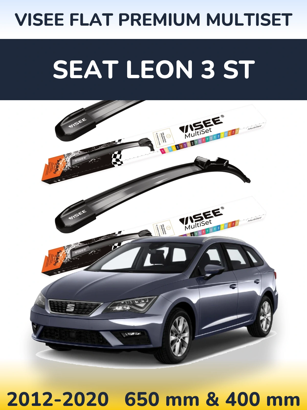 Комплект передних дворников VISEE FLAT PREMIUM MultiSet 650 & 400 мм для SEAT Leon 3 ST 2012-2020