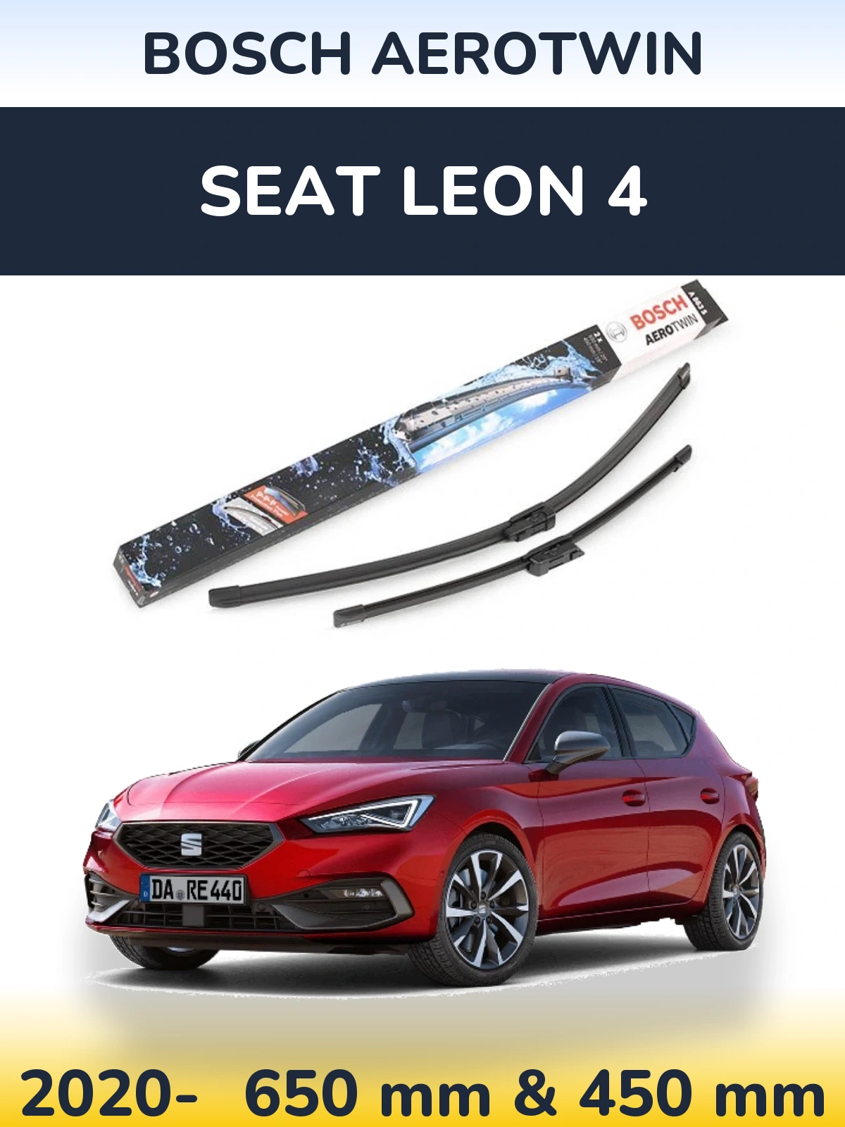 Komplet przednich wycieraczek BOSCH AeroTwin 650 & 450 mm do SEAT Leon 4 2020-2026